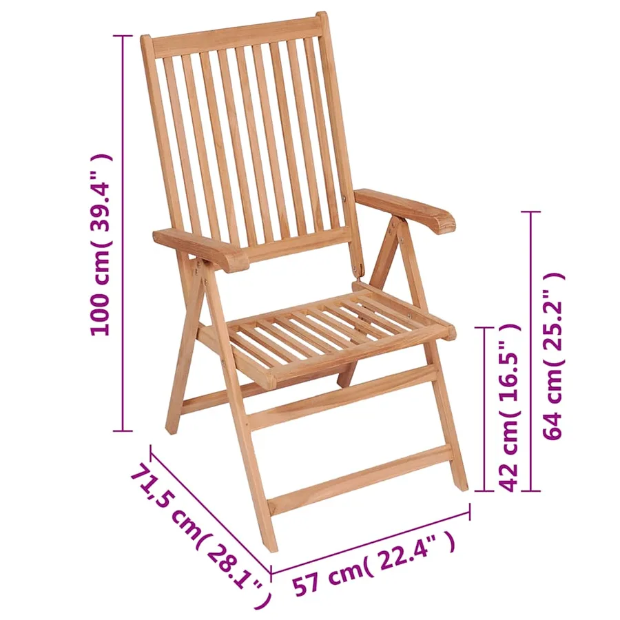 Chaises inclinables de jardin lot de 4 Bois de teck solide - 8