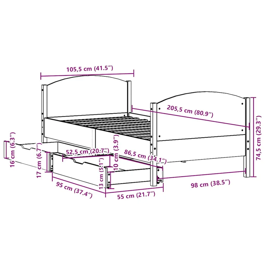 Cadre de lit sans matelas 100x200 cm bois massif de pin - 12