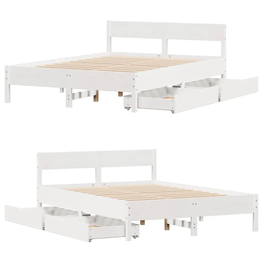 Cadre de lit sans matelas blanc 120x200 cm bois de pin massif - 9