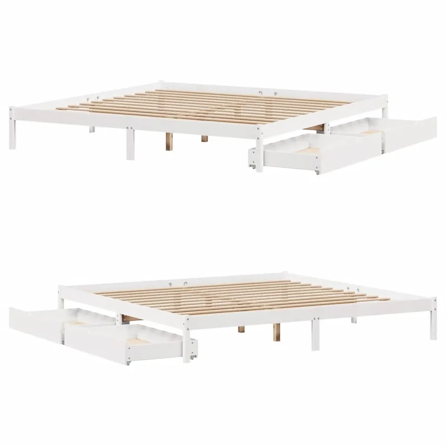 Cadre de lit sans matelas blanc 180x200 cm bois massif de pin - 9
