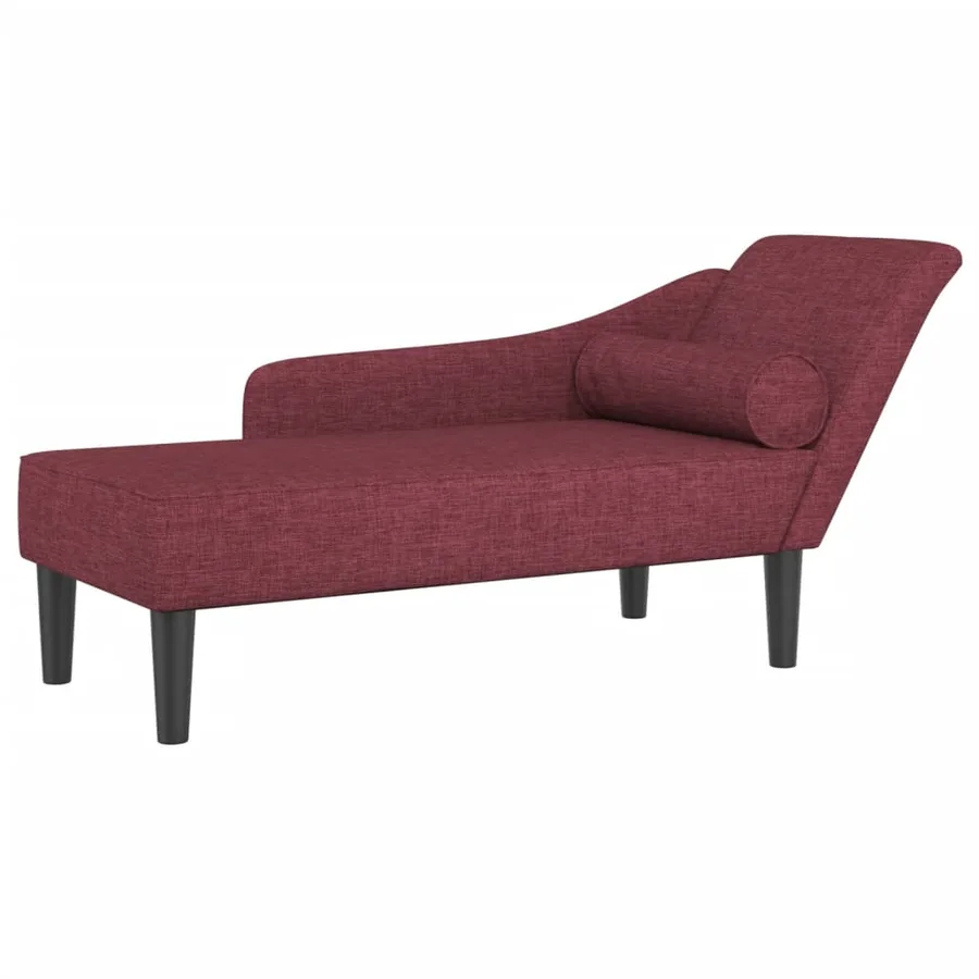 Chaise longue avec coussins rouge bordeaux tissu - 2