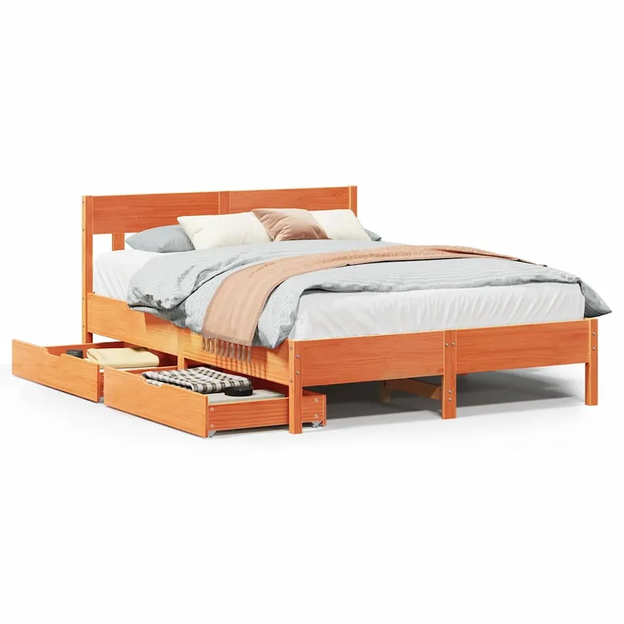 Cadre de lit sans matelas cire marron 160x200cm bois pin massif - 2