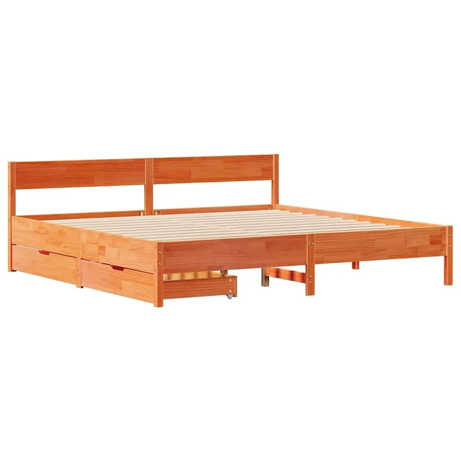 Cadre de lit sans matelas cire marron 160x200cm bois pin massif - 3