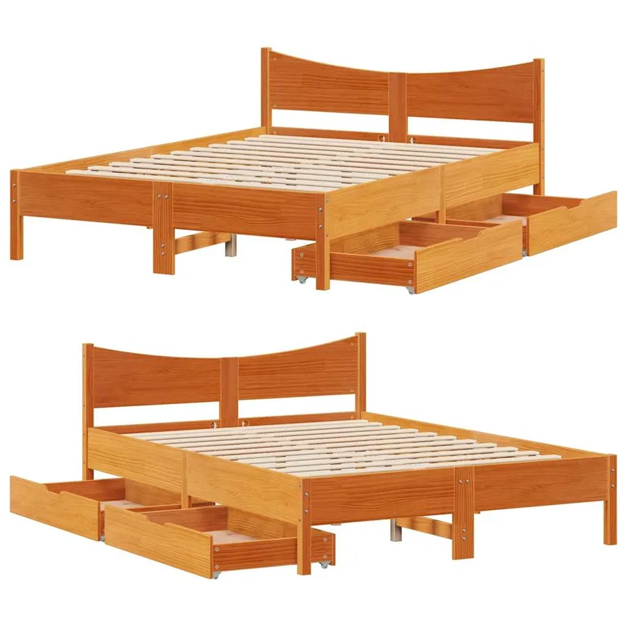 Cadre de lit avec tiroirs cire marron 120x200cm bois pin massif - 9