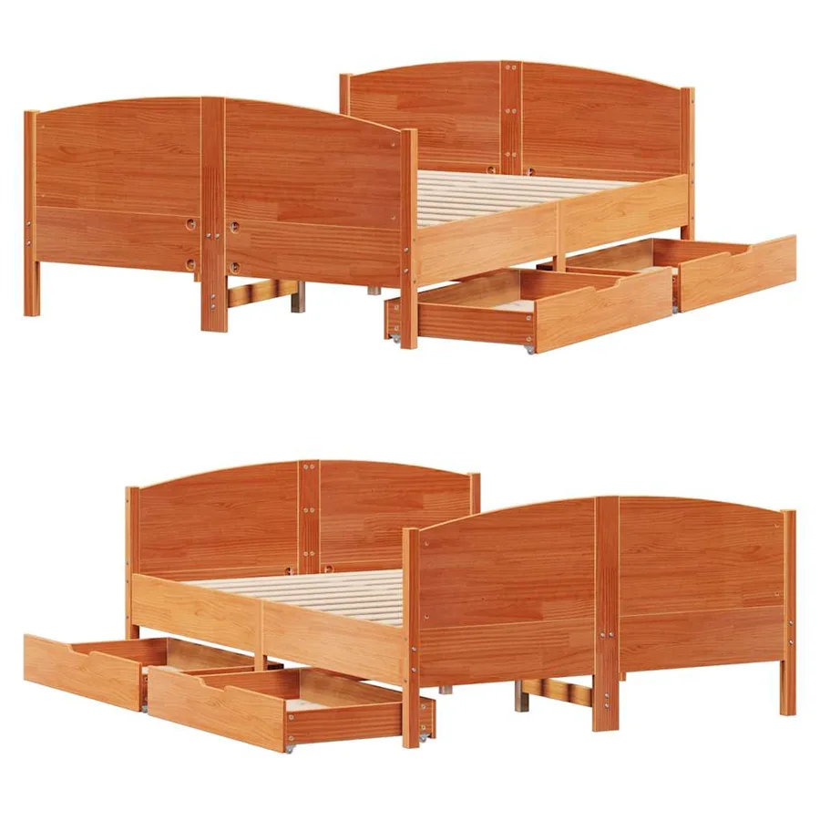 Cadre de lit sans matelas cire marron 150x200cm bois pin massif - 9