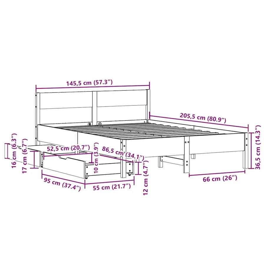 Cadre de lit sans matelas cire marron 140x200cm bois pin massif - 12