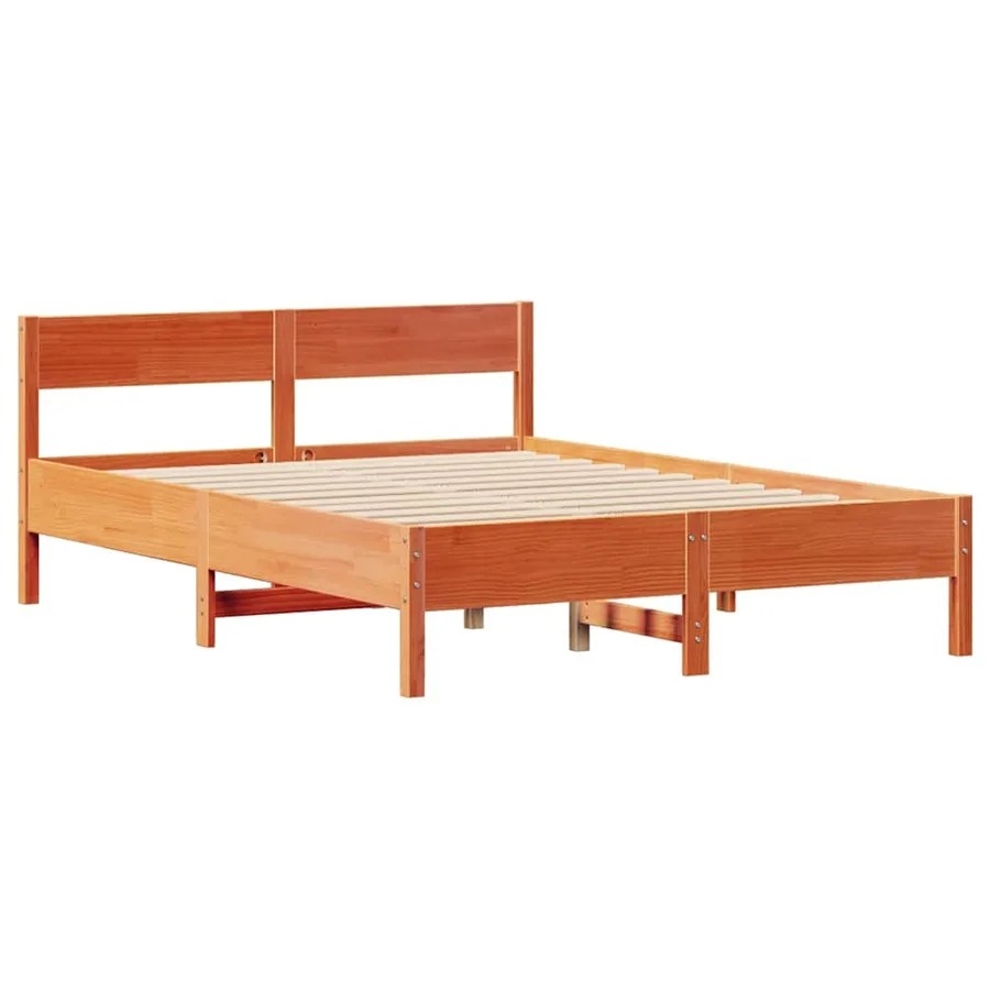 Cadre de lit sans matelas cire marron 140x200cm bois pin massif - 5