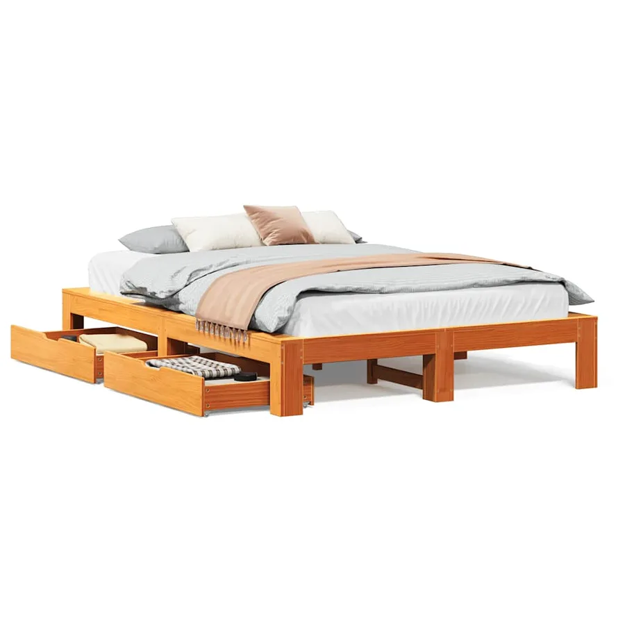 Cadre de lit sans matelas cire marron 150x200cm bois pin massif - 2
