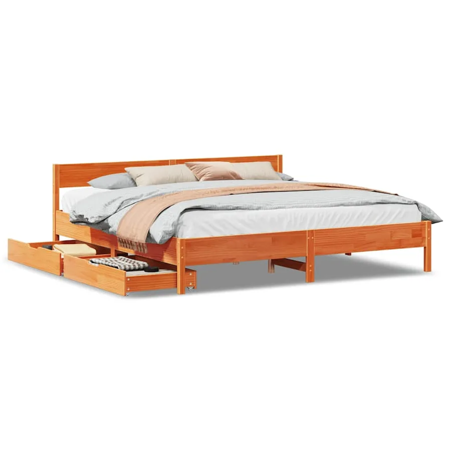 Cadre de lit sans matelas cire marron 200x200cm bois pin massif - 2
