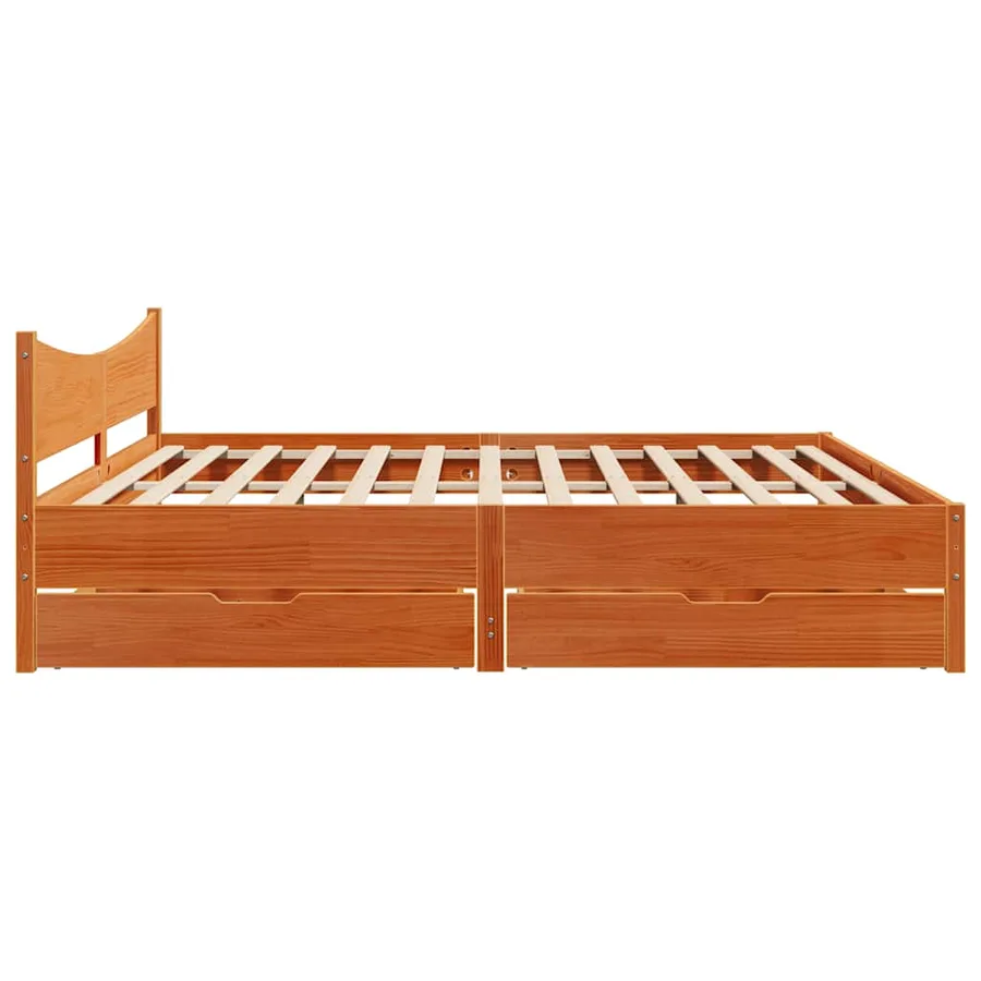 Cadre de lit avec tiroirs cire marron 200x200cm bois pin massif - 7
