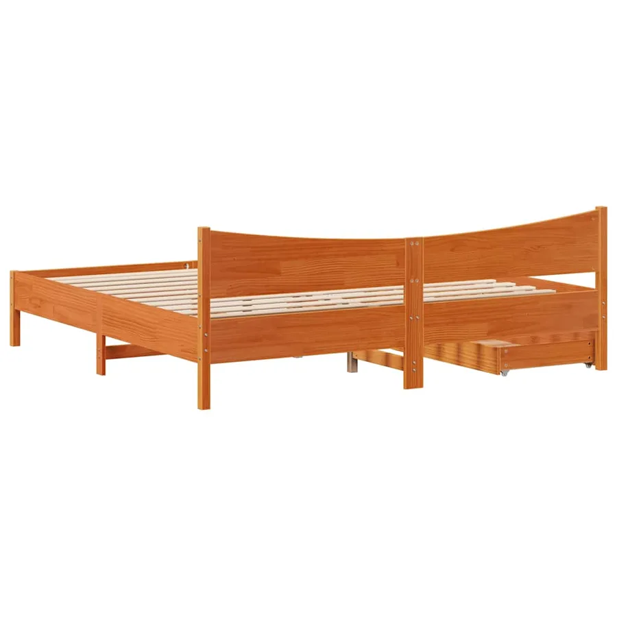 Cadre de lit avec tiroirs cire marron 200x200cm bois pin massif - 8
