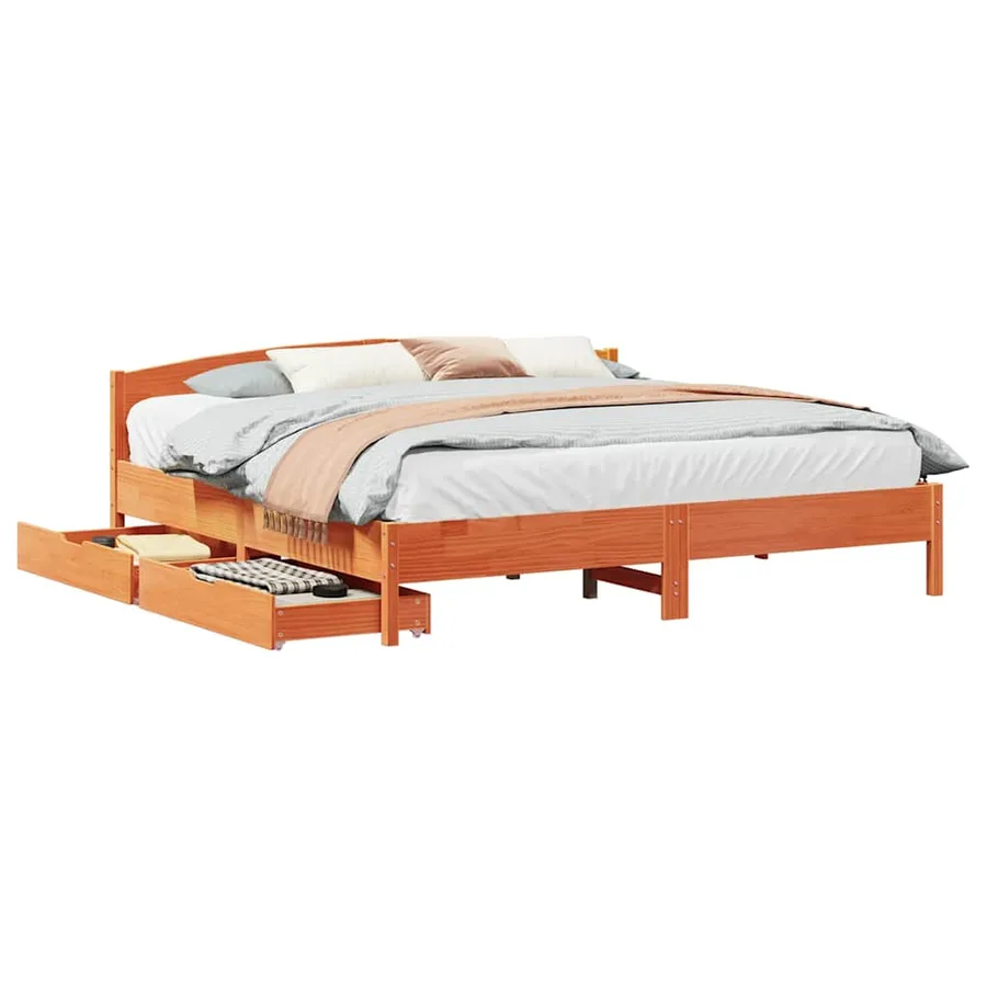 Cadre de lit sans matelas cire marron 180x200cm bois pin massif - 2