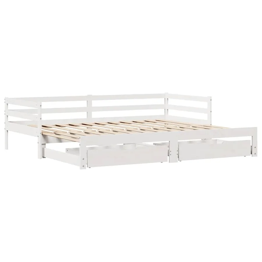 Lit de jour avec gigogne et tiroirs sans matelas blanc 90x190cm - 3