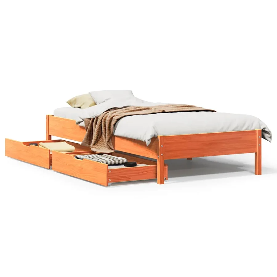 Cadre de lit sans matelas cire marron 100x200cm bois pin massif - 2