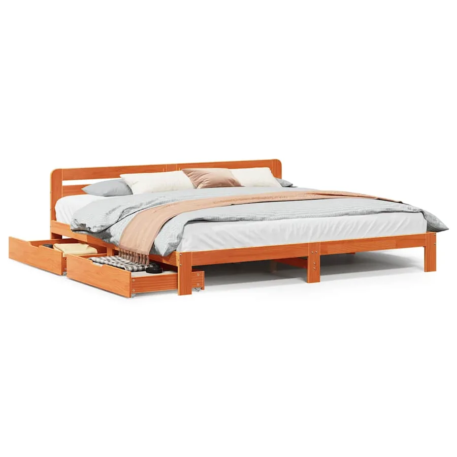 Cadre de lit sans matelas cire marron 200x200cm bois pin massif - 2