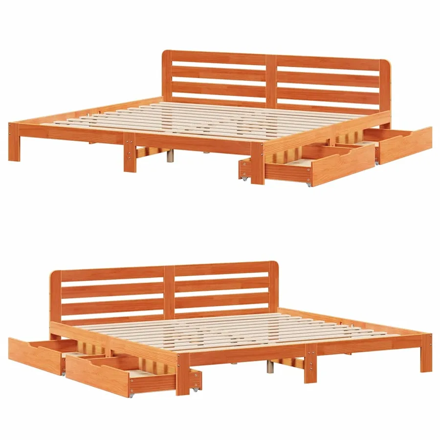 Cadre de lit sans matelas cire marron 200x200cm bois pin massif - 9