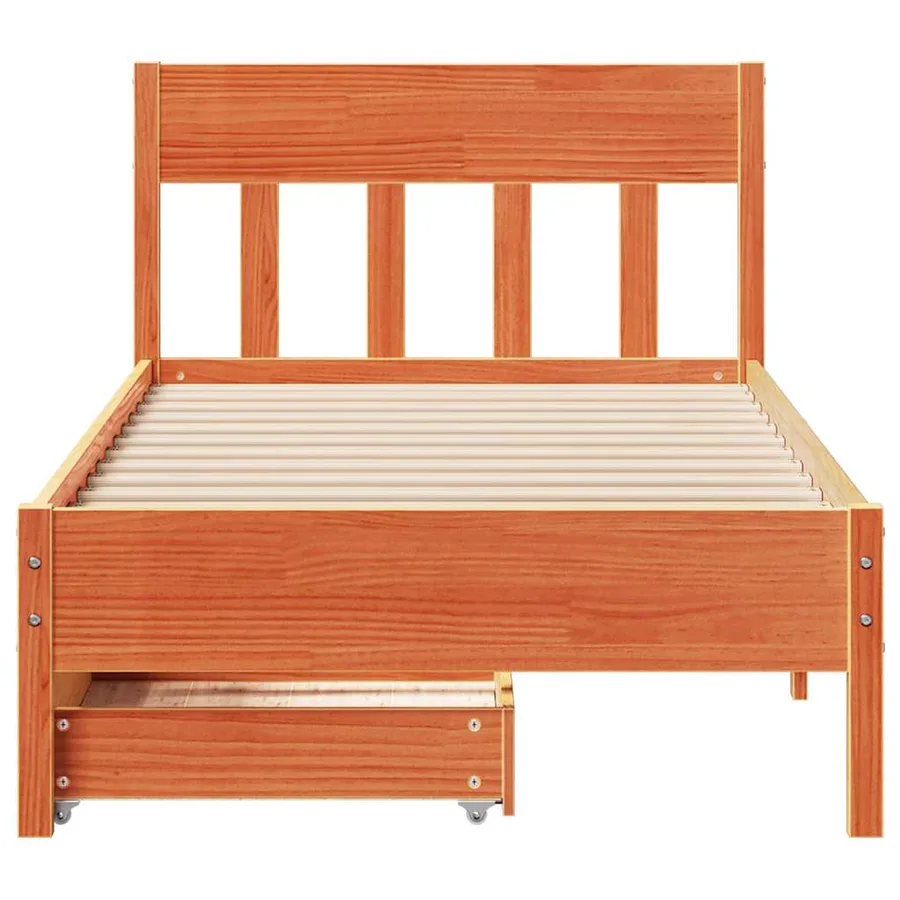 Cadre de lit sans matelas cire marron 100x200cm bois pin massif - 4