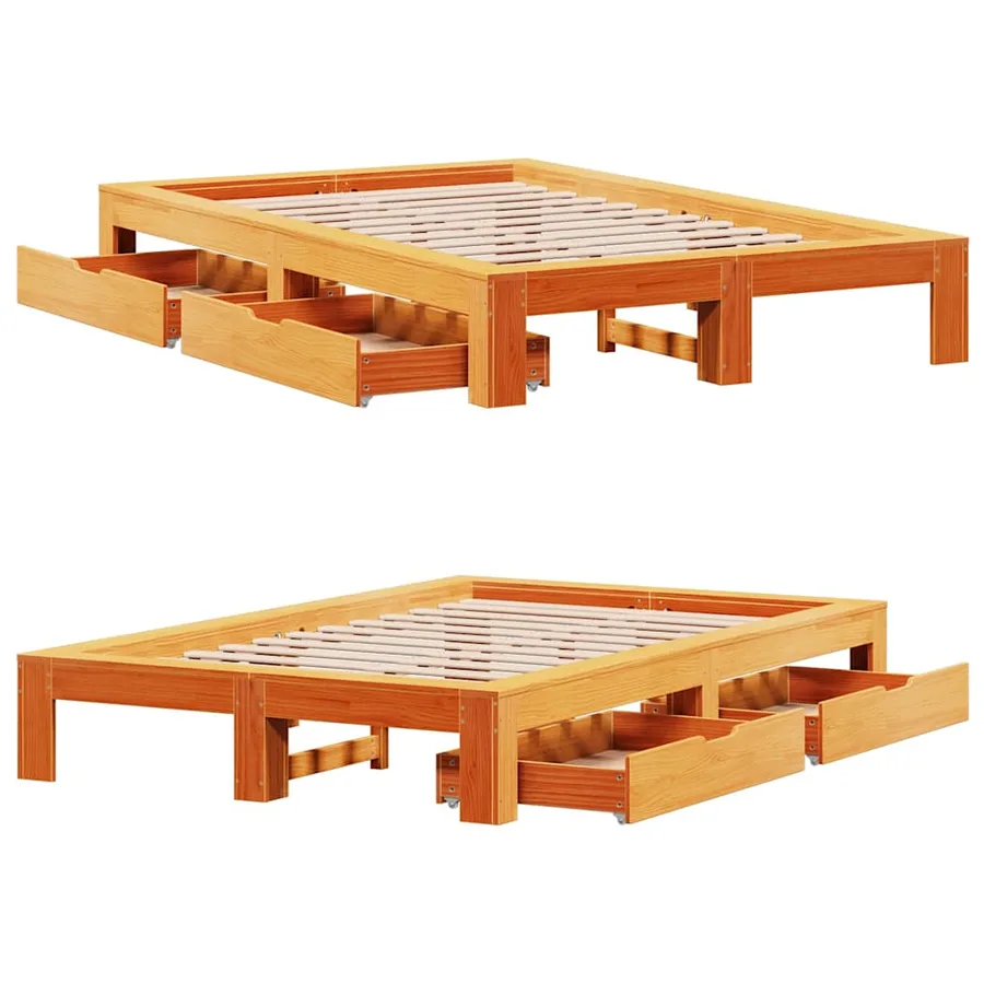 Cadre de lit sans matelas cire marron 120x200cm bois pin massif - 9