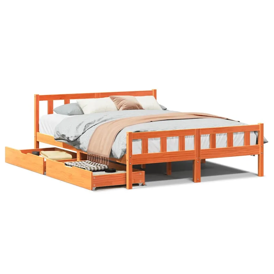 Cadre de lit sans matelas cire marron 160x200cm bois pin massif - 2