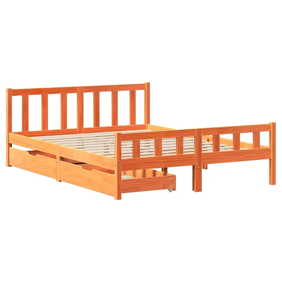 Cadre de lit sans matelas cire marron 160x200cm bois pin massif - 3