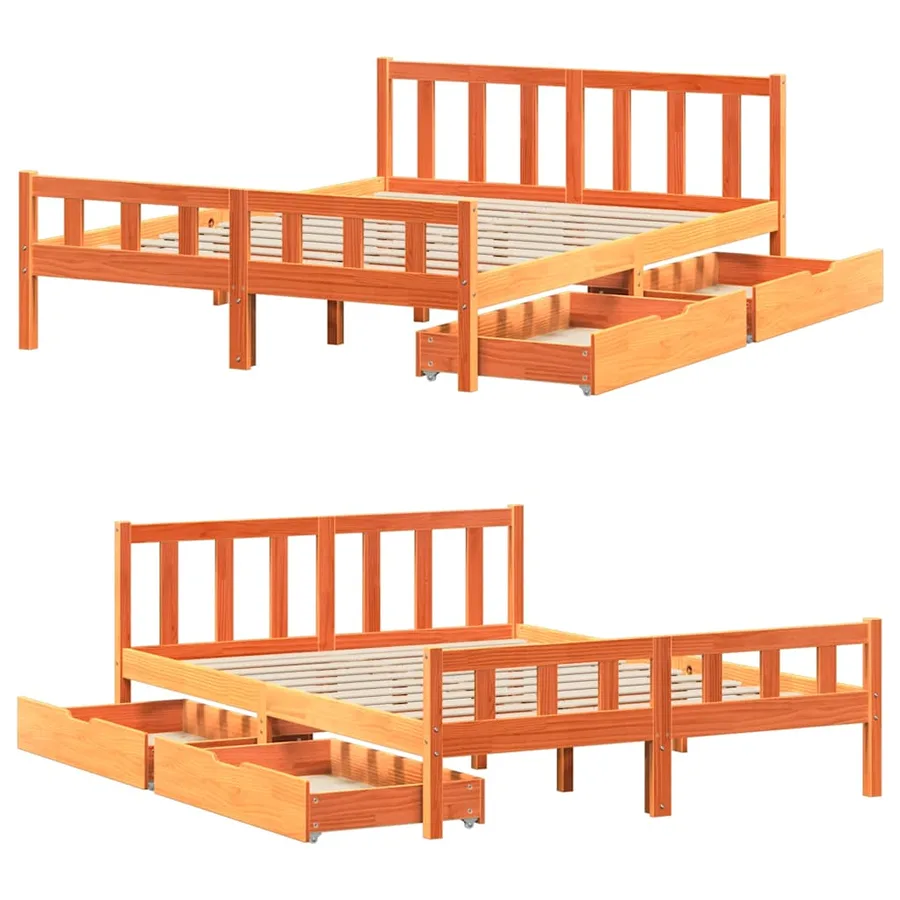 Cadre de lit sans matelas cire marron 160x200cm bois pin massif - 9