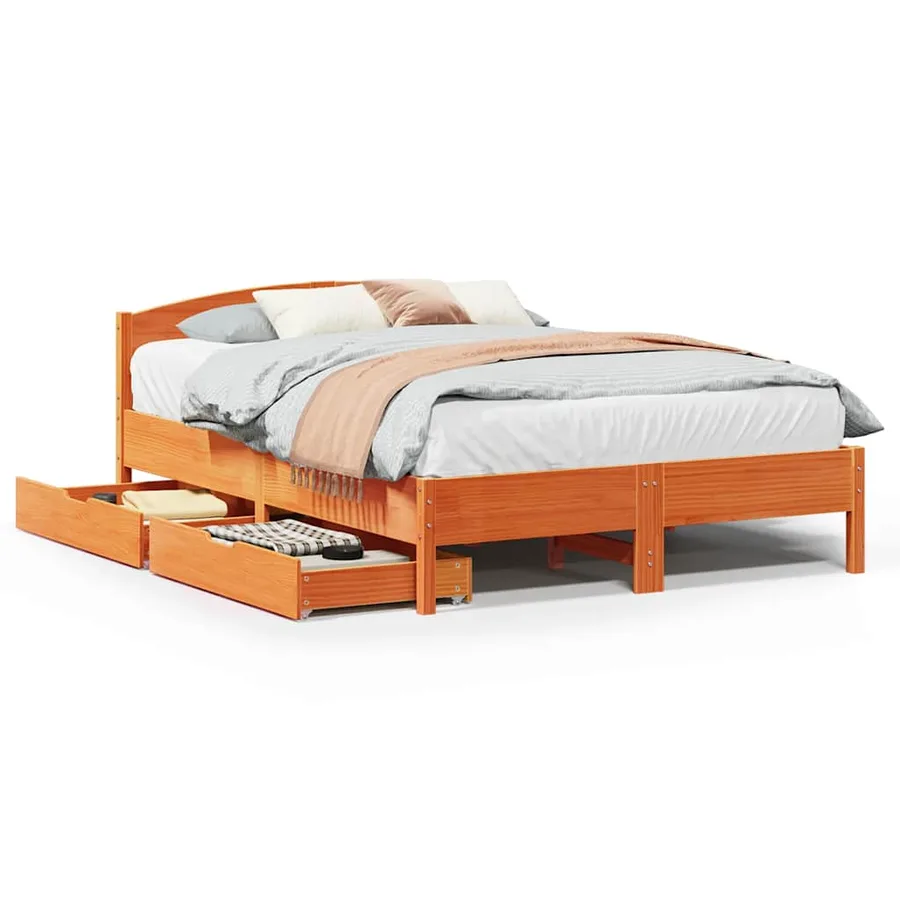 Cadre de lit sans matelas cire marron 140x200cm bois pin massif - 2
