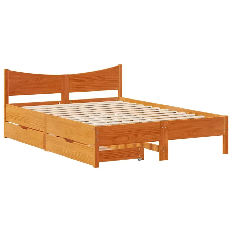 Cadre de lit avec tiroirs cire marron 150x200cm bois pin massif - 2