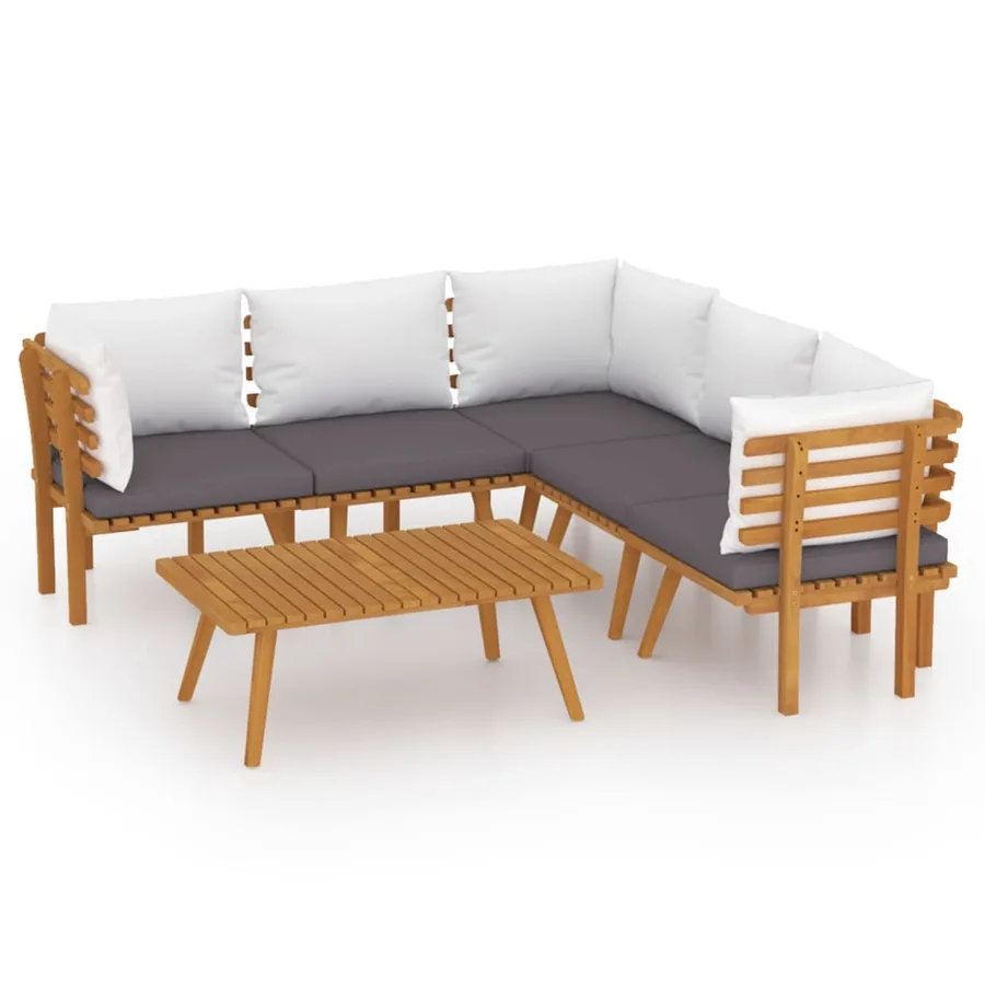 Salon de jardin 6 pcs avec coussins Bois d'acacia solide - 2