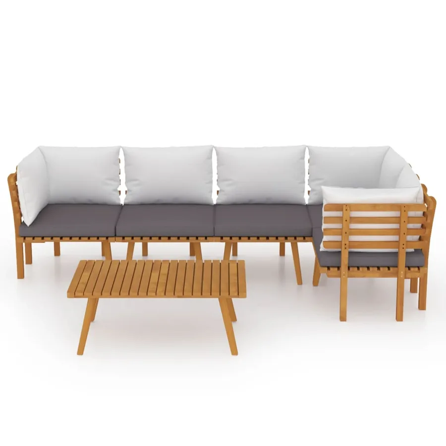 Salon de jardin 6 pcs avec coussins Bois d'acacia solide - 3