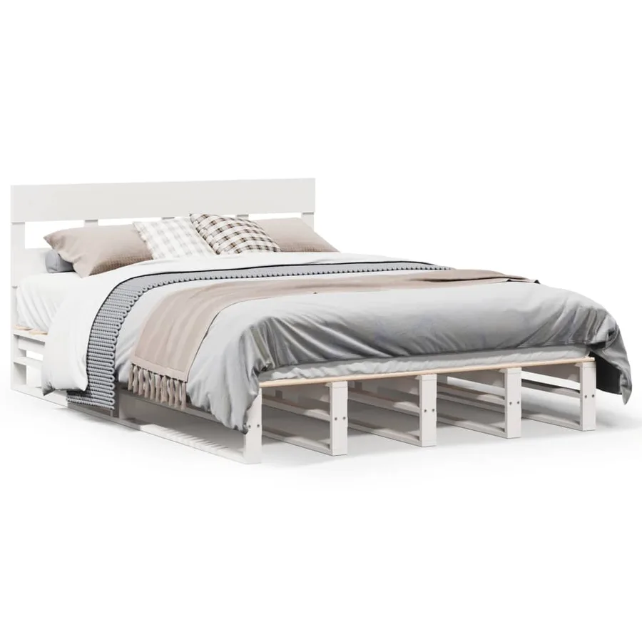 Cadre de lit sans matelas blanc 120x190 cm bois de pin massif - 2