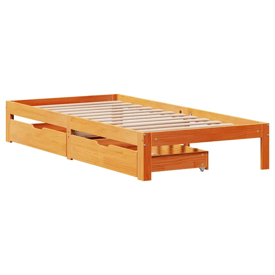 Cadre de lit avec tiroirs sans matelas cire marron 90x190 cm - 3