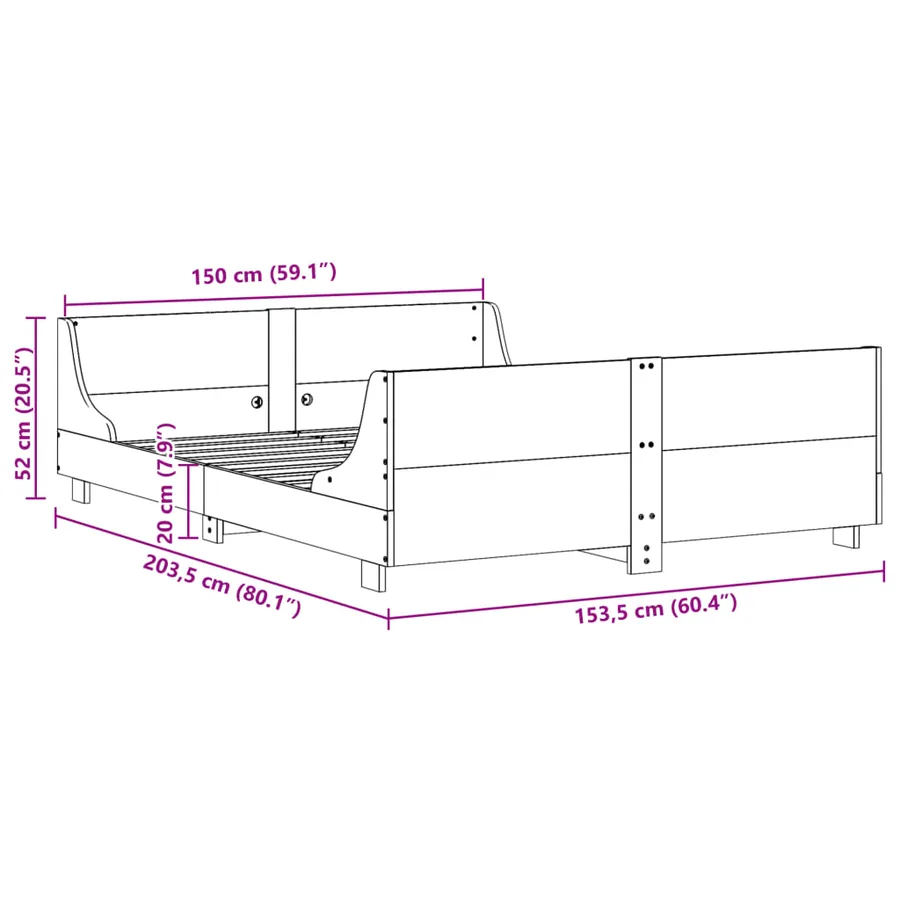 Cadre de lit sans matelas cire marron 150x200cm bois pin massif - 9