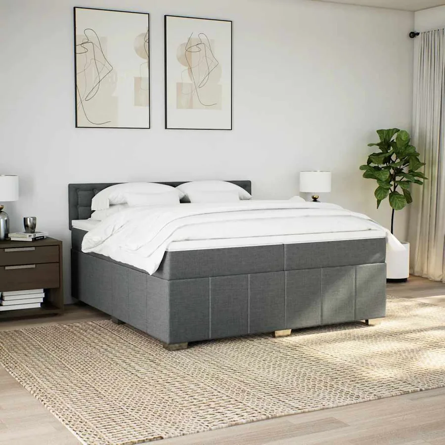 Sommier à lattes de lit avec matelas Gris foncé 200x200cm Tissu - 3