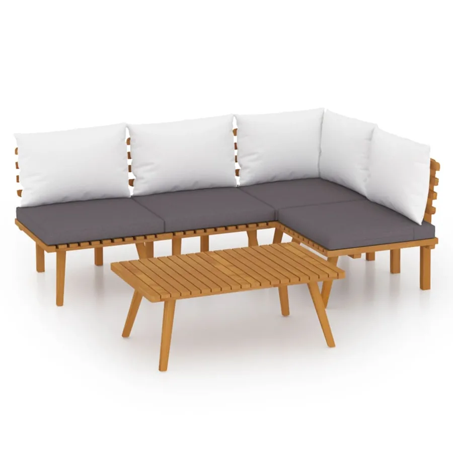 Salon de jardin 5 pcs avec coussins Bois d'acacia solide - 2