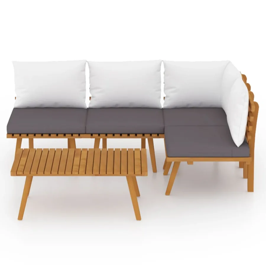 Salon de jardin 5 pcs avec coussins Bois d'acacia solide - 3