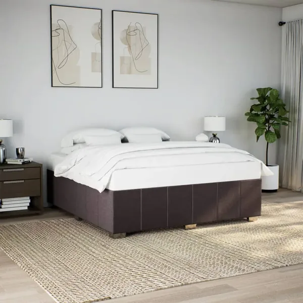 Cadre de lit sans matelas marron foncé 200x200 cm tissu