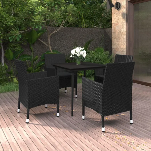 Ensemble à manger de jardin coussins 5 pcs Résine tressée Verre