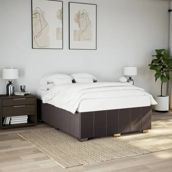Cadre de lit sans matelas marron foncé 140x190 cm tissu