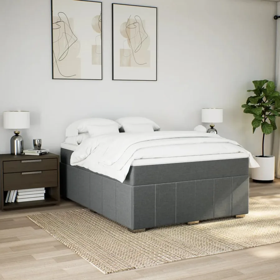 Sommier à lattes de lit avec matelas Gris foncé 140x190cm Tissu - 3