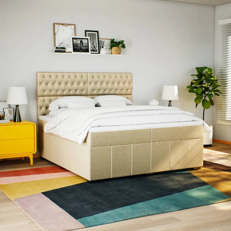 Sommier à lattes de lit avec matelas Crème 200x200 cm Tissu - 3