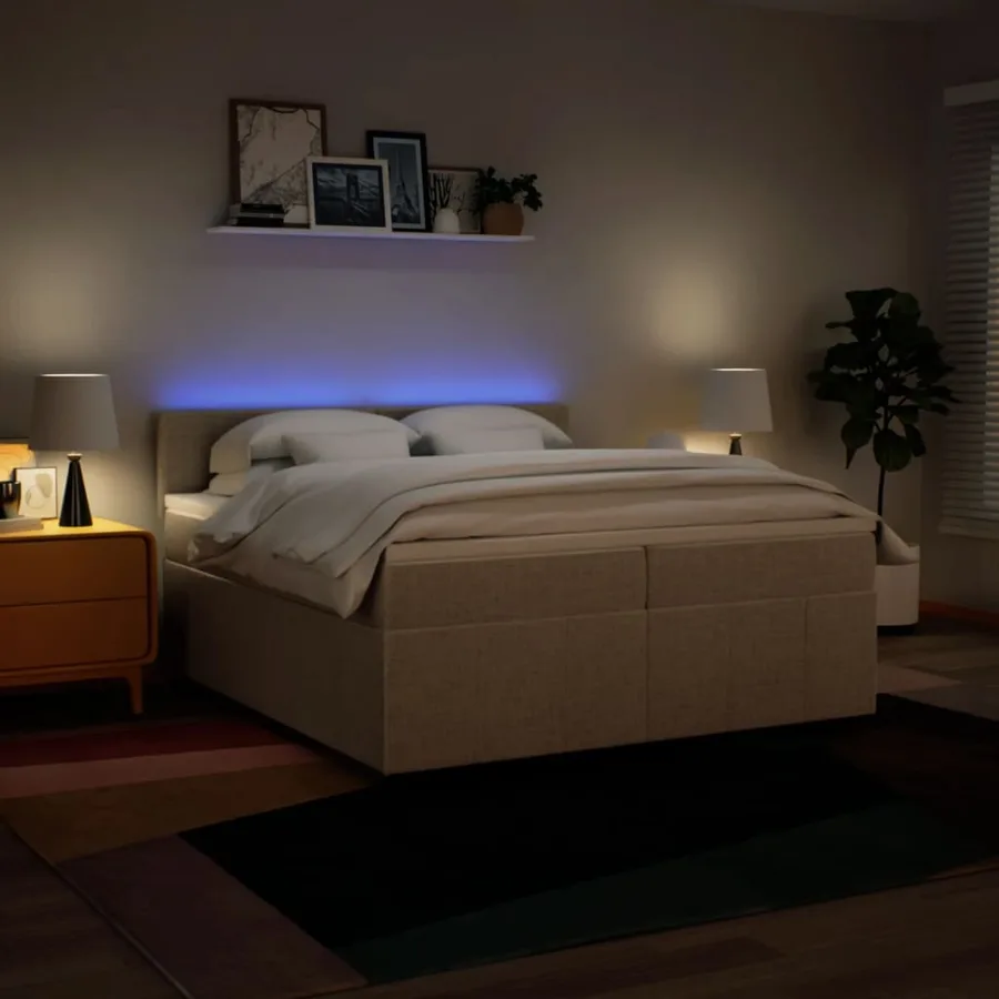 Sommier à lattes de lit avec matelas Crème 200x200 cm Tissu - 5