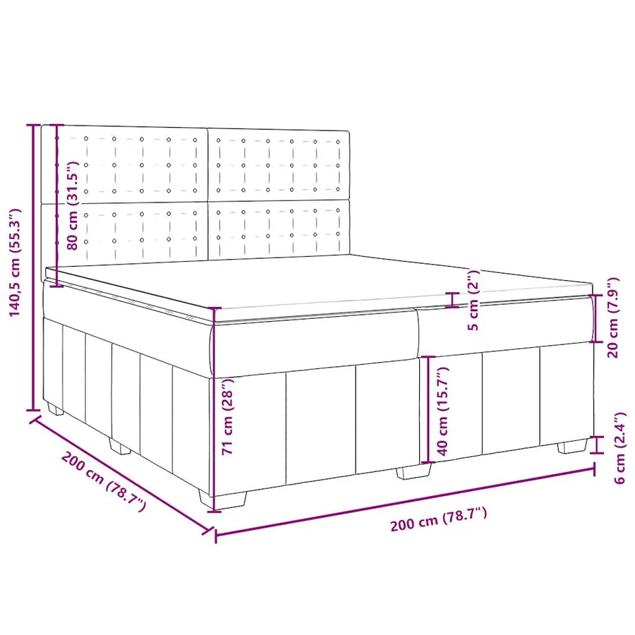 Sommier à lattes de lit avec matelas Crème 200x200 cm Tissu - 18