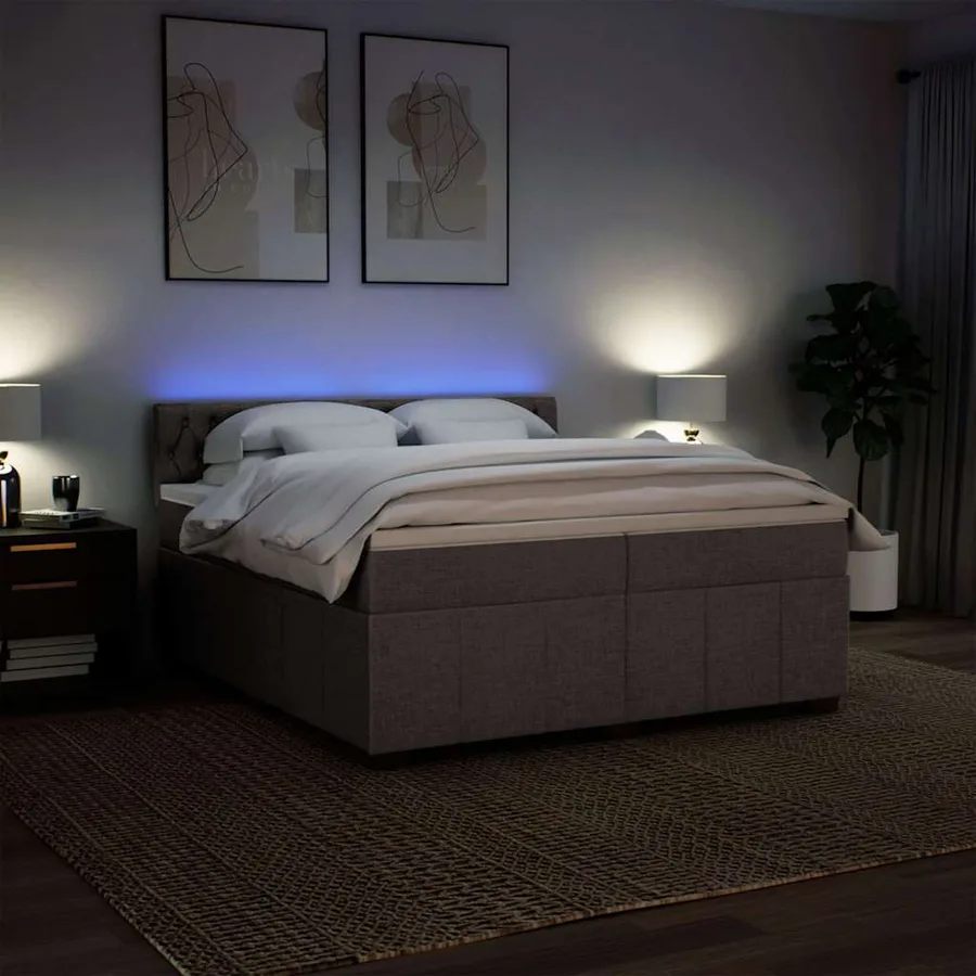 Sommier à lattes de lit avec matelas Taupe 200x200 cm Tissu - 5