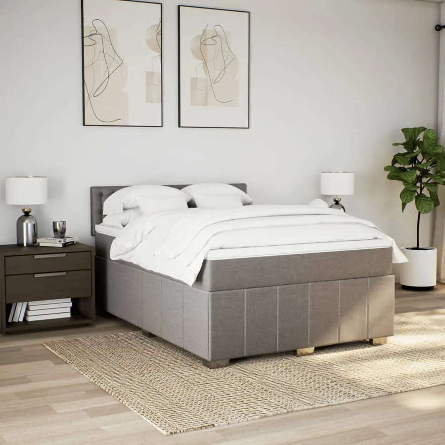Sommier à lattes de lit avec matelas Taupe 140x190 cm Tissu - 3