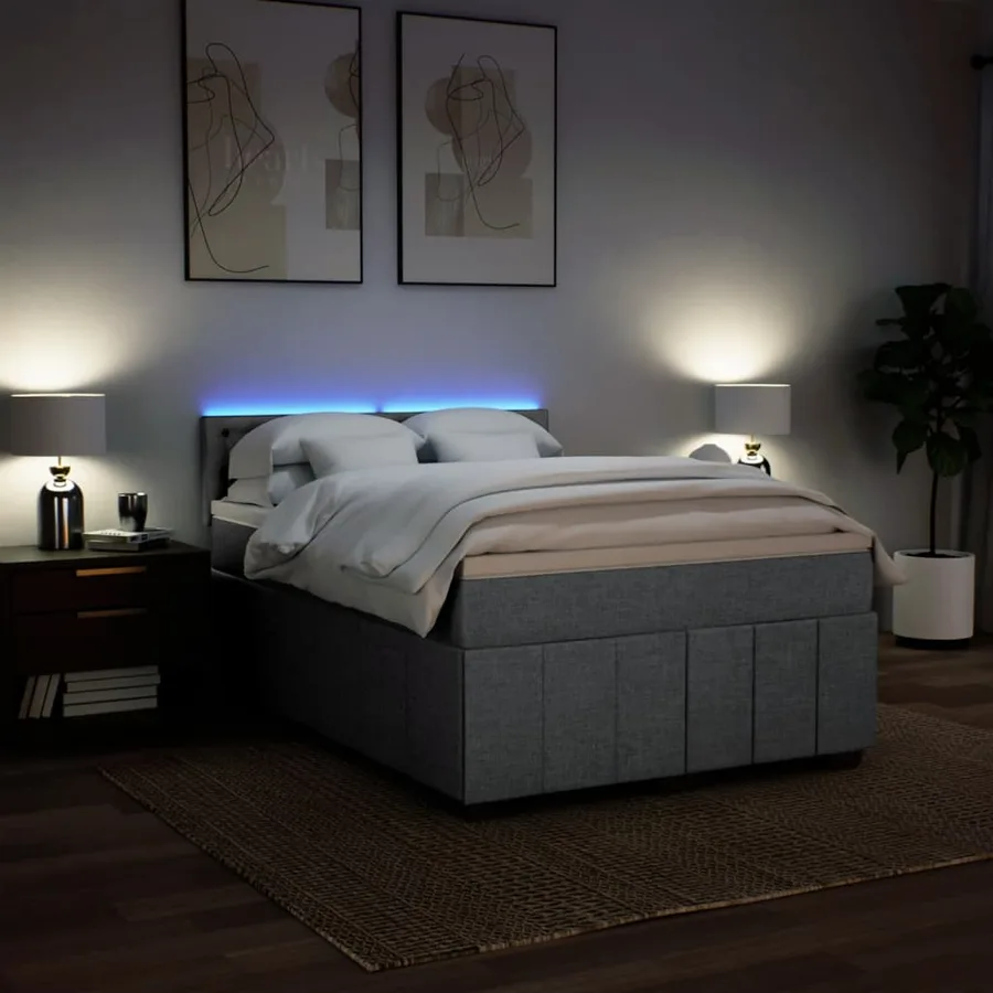 Sommier à lattes de lit avec matelas Gris clair 140x190cm Tissu - 4
