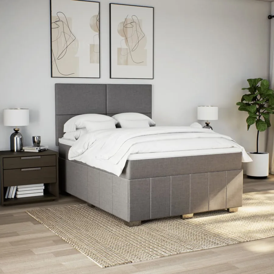 Sommier à lattes de lit avec matelas Taupe 140x190 cm Tissu - 5