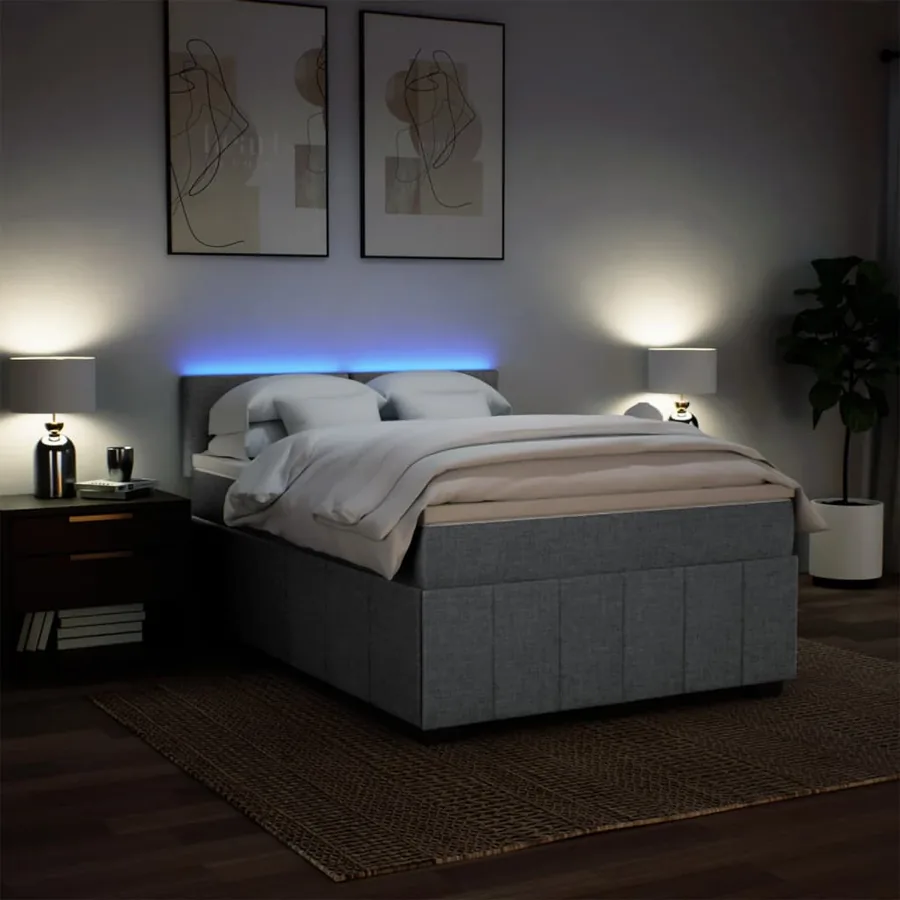 Sommier à lattes de lit avec matelas Gris clair 140x190cm Tissu - 4