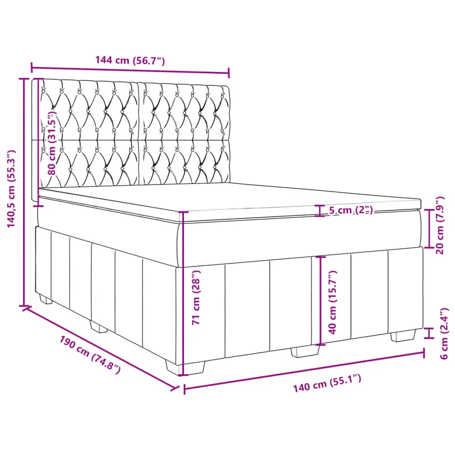 Sommier à lattes de lit avec matelas Taupe 140x190 cm Tissu - 18