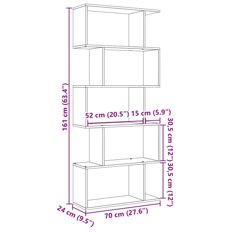Étagère séparatrice de pièce à 5 niveaux chêne artisanal - 11