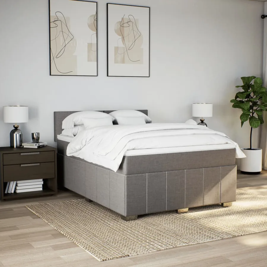 Sommier à lattes de lit avec matelas Taupe 140x200 cm Tissu - 3